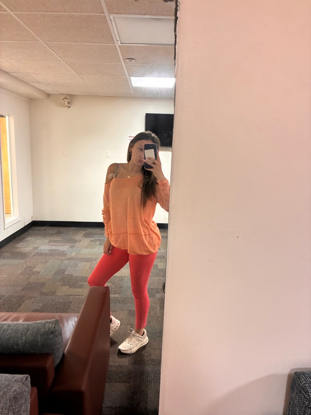 We The Free Orange Knit Top with Coral Stitching